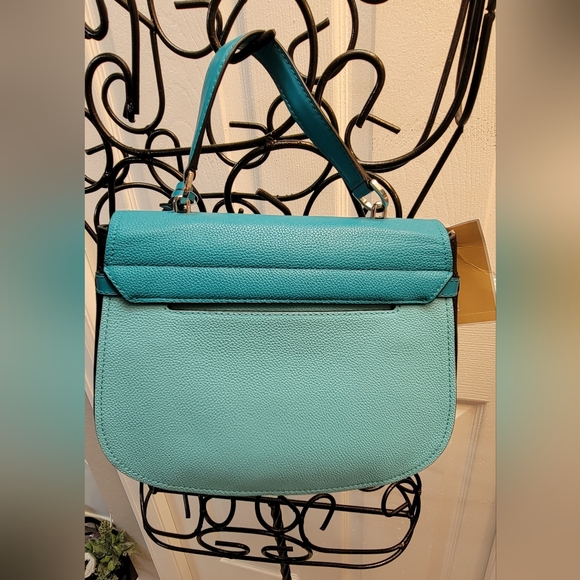 Michael Kors Large Satchel Turquoise Aqua Black Colorblock - BNWT 💙 - Picture 5 of 7